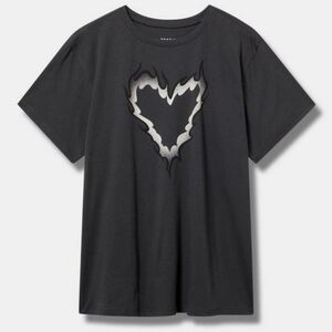 Torrid Gray Flame Heart Boyfriend Crew Tee Vintage Black Plus Size 3x 22 24